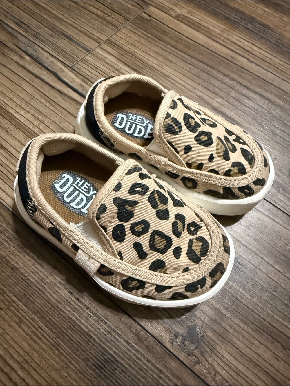 Hey Dude Kids Leopard Print Slip-On Sneakers - Tan & Black